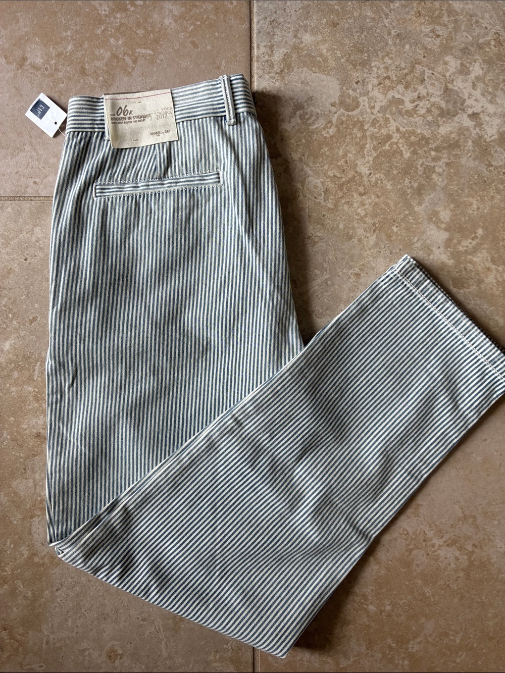 KHAKIS by GAP White and Navy Broken-In Straight Pinstripe Chinos